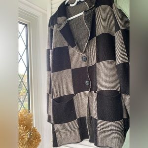 Checkered cardigan/blazer sweater.